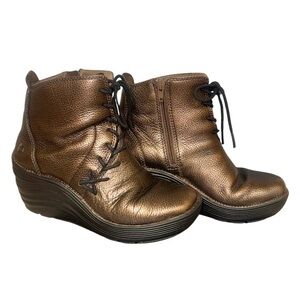 Bionica corset wedge metallic bronze brown ankle boots women’s size 38 7.5 8
